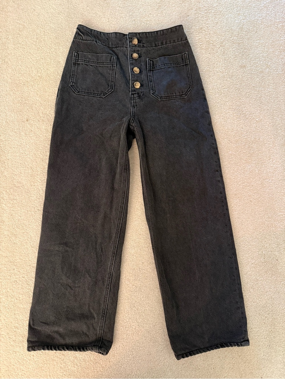 Reformation Dark Wash Wide Leg Crop Jeans Size 26P High-Waist Button-Front